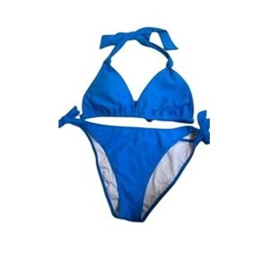 Aqua Eve Womens Blue Triangle Halter Bikini Set Two Piece Swimsuit Size L NEW